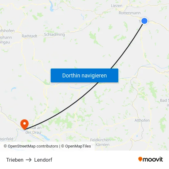 Trieben to Lendorf map
