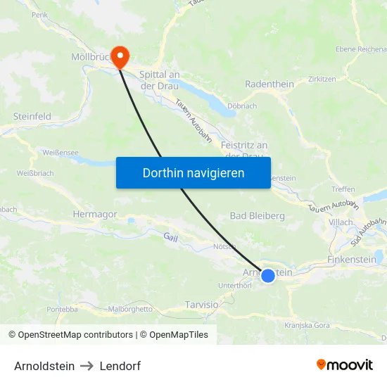 Arnoldstein to Lendorf map