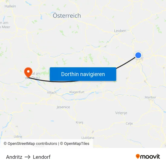 Andritz to Lendorf map