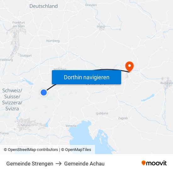 Gemeinde Strengen to Gemeinde Achau map