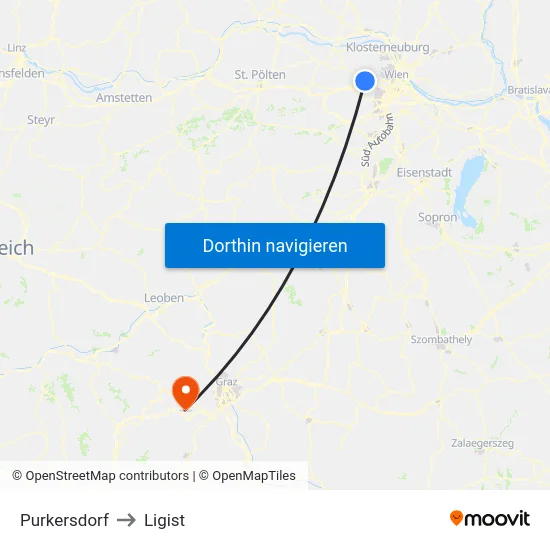 Purkersdorf to Ligist map