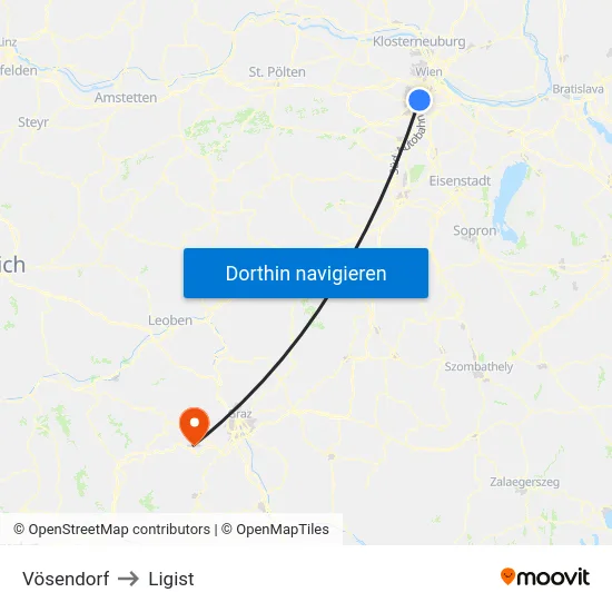 Vösendorf to Ligist map
