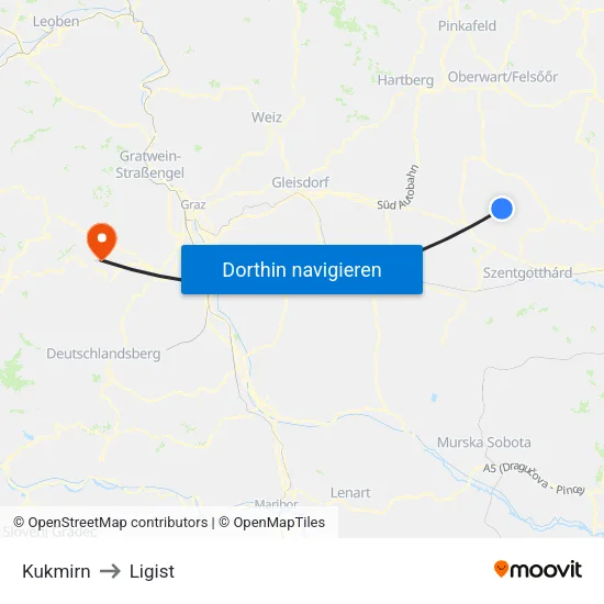 Kukmirn to Ligist map