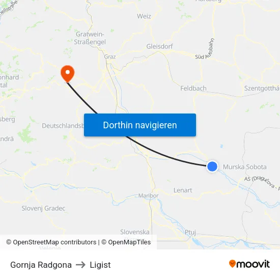Gornja Radgona to Ligist map