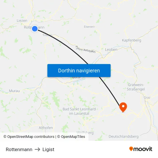 Rottenmann to Ligist map