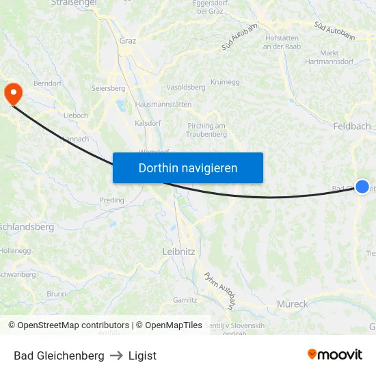 Bad Gleichenberg to Ligist map
