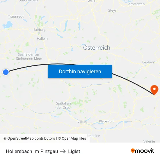 Hollersbach Im Pinzgau to Ligist map