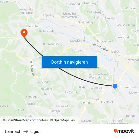 Lannach to Ligist map