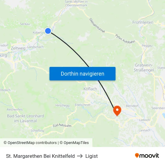 St. Margarethen Bei Knittelfeld to Ligist map