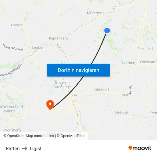 Ratten to Ligist map