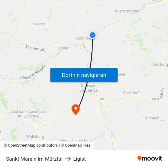 Sankt Marein Im Mürztal to Ligist map