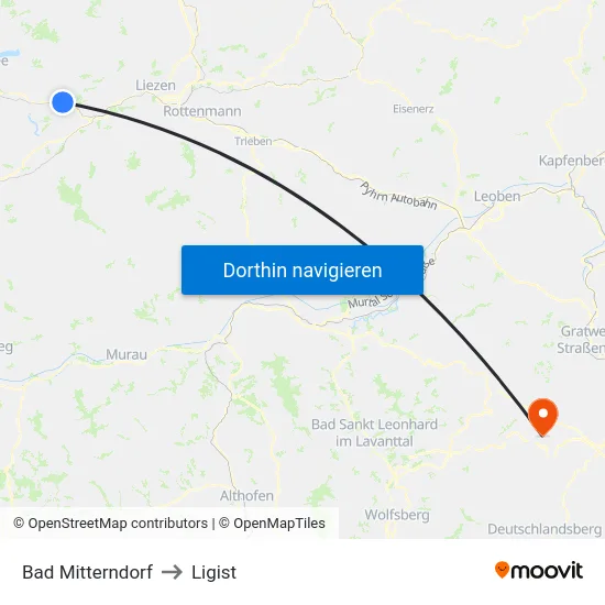Bad Mitterndorf to Ligist map