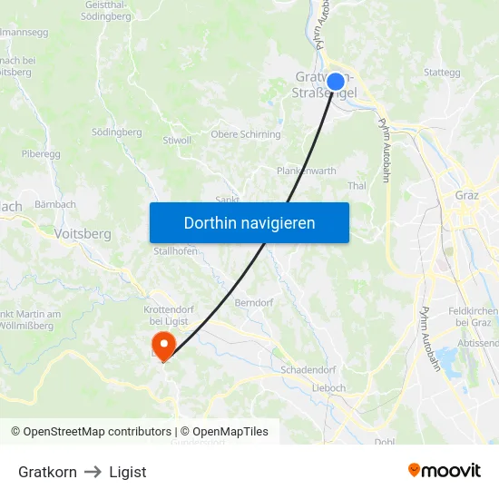 Gratkorn to Ligist map