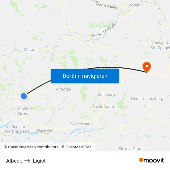 Albeck to Ligist map