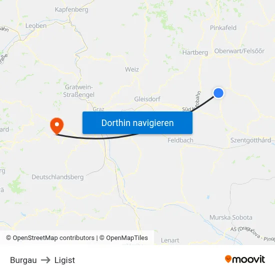 Burgau to Ligist map