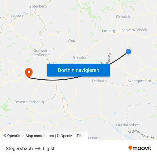 Stegersbach to Ligist map