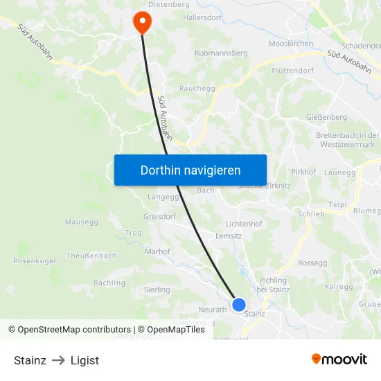 Stainz to Ligist map