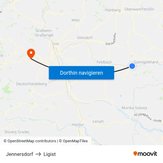 Jennersdorf to Ligist map