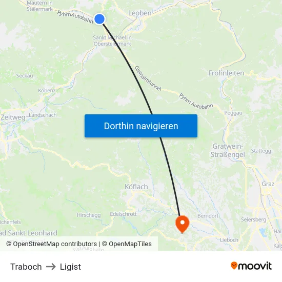 Traboch to Ligist map