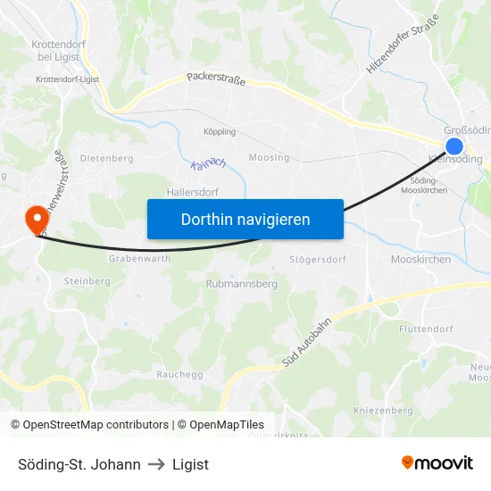 Söding-St. Johann to Ligist map