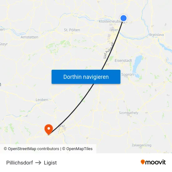 Pillichsdorf to Ligist map