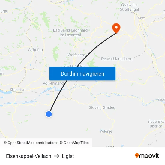 Eisenkappel-Vellach to Ligist map