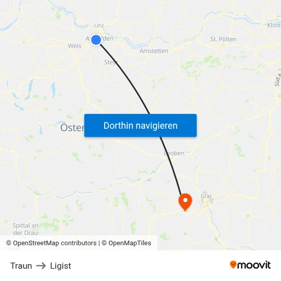 Traun to Ligist map