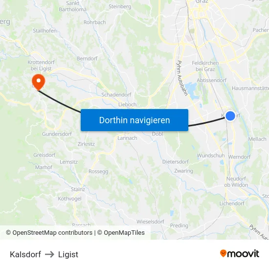 Kalsdorf to Ligist map
