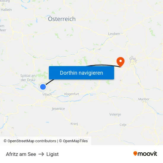 Afritz am See to Ligist map