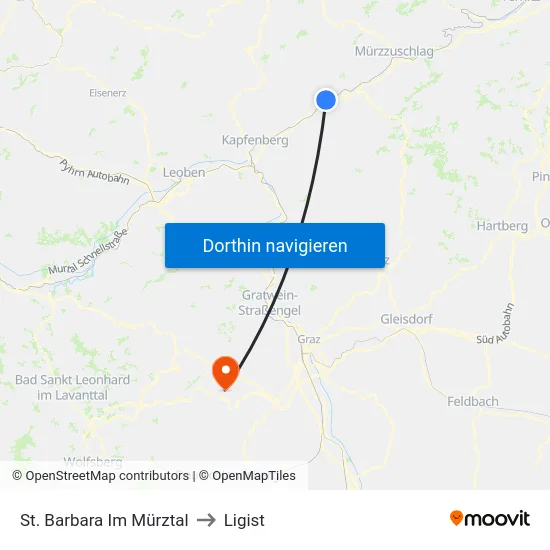St. Barbara Im Mürztal to Ligist map