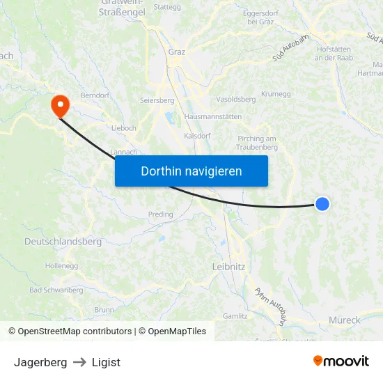 Jagerberg to Ligist map