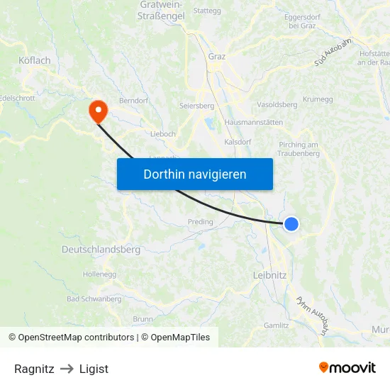 Ragnitz to Ligist map