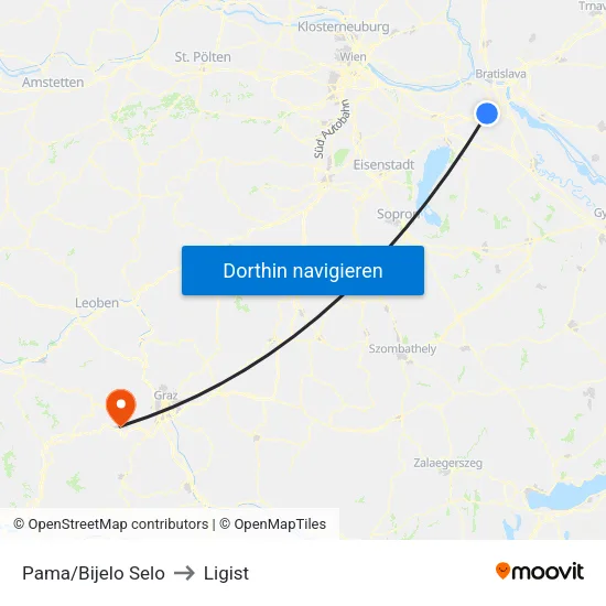 Pama/Bijelo Selo to Ligist map