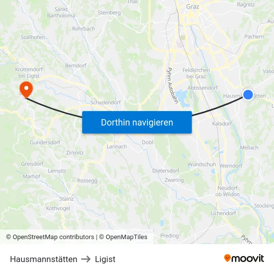 Hausmannstätten to Ligist map