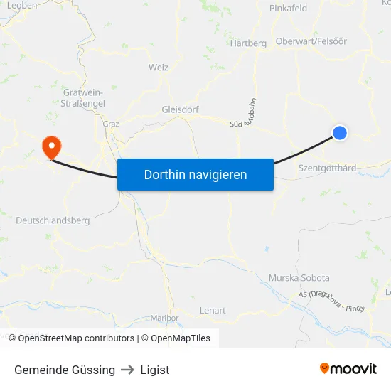 Gemeinde Güssing to Ligist map