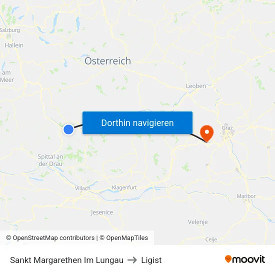 Sankt Margarethen Im Lungau to Ligist map