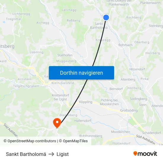 Sankt Bartholomä to Ligist map