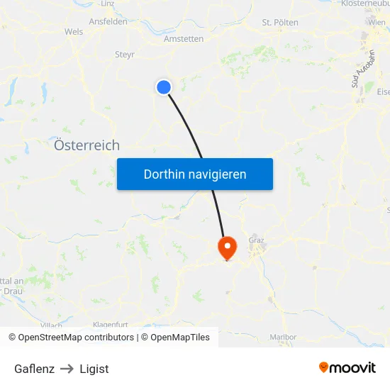 Gaflenz to Ligist map