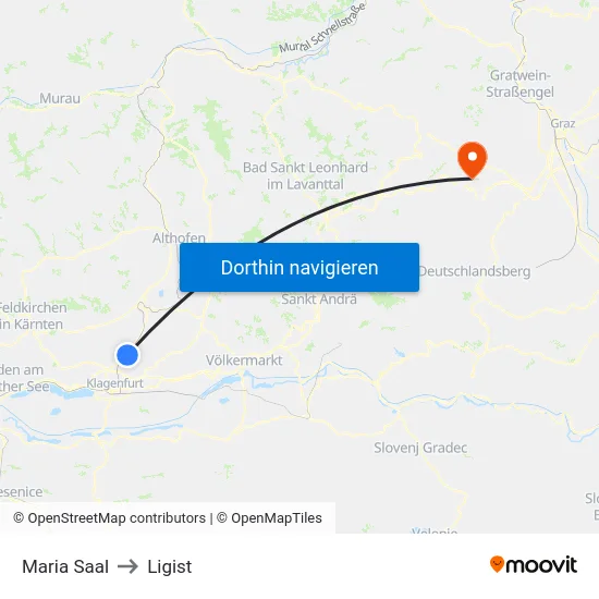 Maria Saal to Ligist map