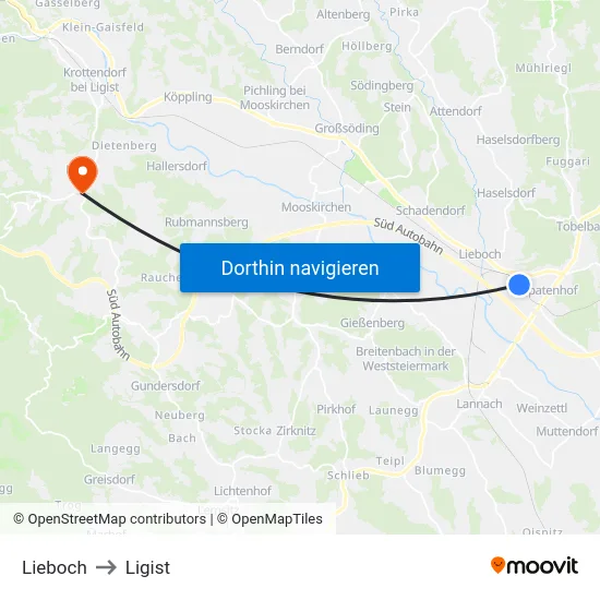 Lieboch to Ligist map