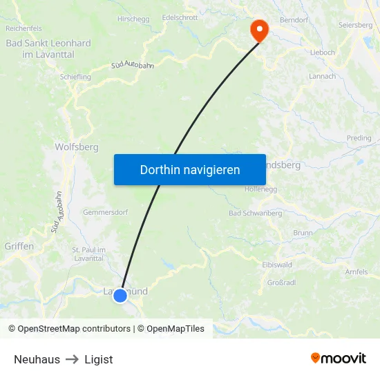 Neuhaus to Ligist map