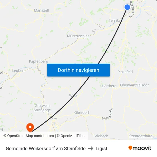 Gemeinde Weikersdorf am Steinfelde to Ligist map