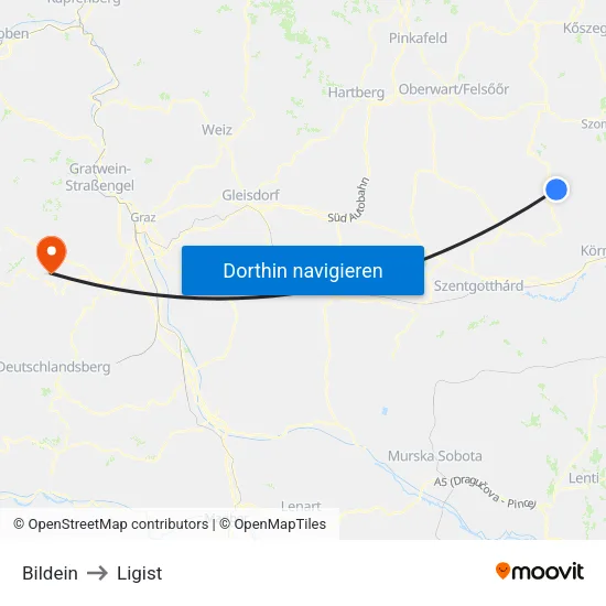 Bildein to Ligist map