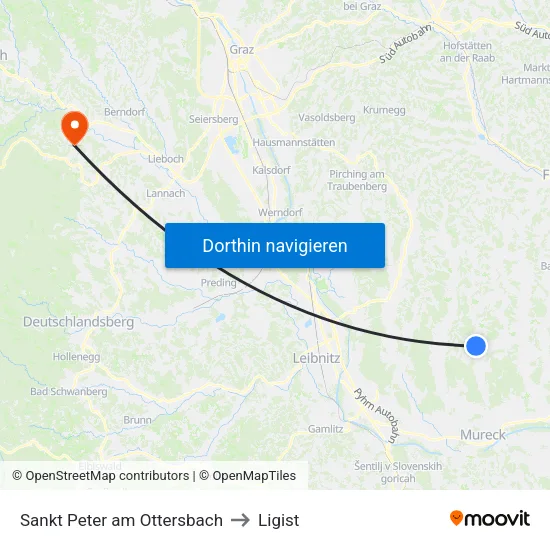 Sankt Peter am Ottersbach to Ligist map