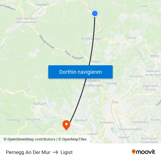 Pernegg An Der Mur to Ligist map