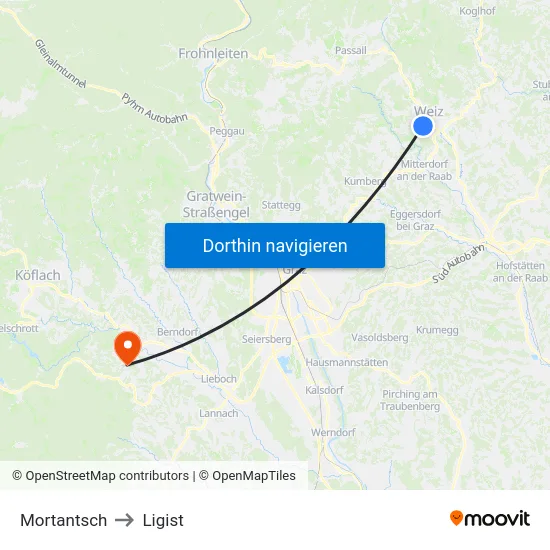 Mortantsch to Ligist map