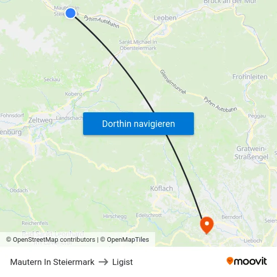 Mautern In Steiermark to Ligist map