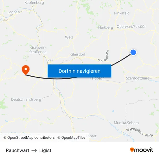 Rauchwart to Ligist map