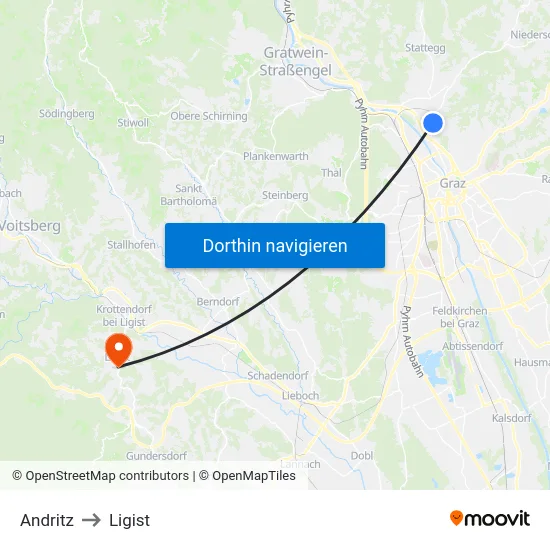 Andritz to Ligist map