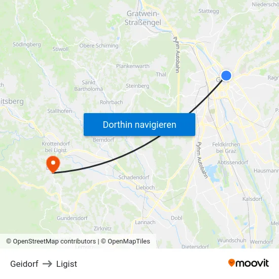 Geidorf to Ligist map